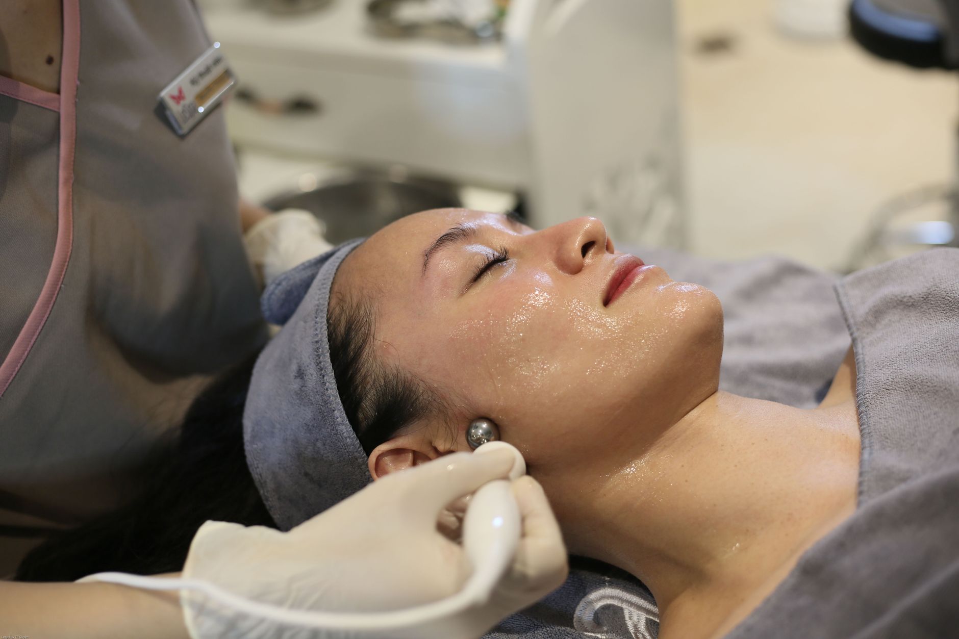 close up view of head examination
